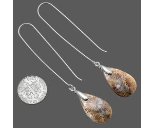 Flower Fossil Coral Earrings SDE82767 E-1089, 13x23 mm