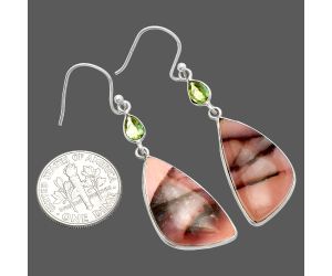 Guava Quartz and Peridot Earrings SDE83138 E-1002, 13x25 mm