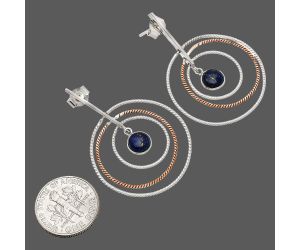 Two Tone Dangle - Lapis Lazuli Earrings SDE83215 E-1244, 6x6 mm