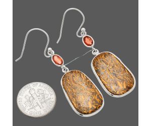 Coquina Fossil Jasper and Garnet Earrings SDE83251 E-1002, 13x22 mm