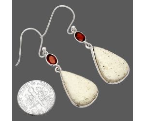 White Scolecite and Garnet Earrings SDE83256 E-1002, 13x20 mm