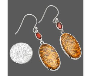 Coquina Fossil Jasper and Garnet Earrings SDE83275 E-1002, 12x22 mm