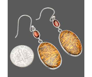 Coquina Fossil Jasper and Garnet Earrings SDE83300 E-1002, 14x21 mm