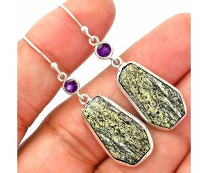Natural Chrysotile and Amethyst Earrings SDE83307 E-1002, 11x21 mm