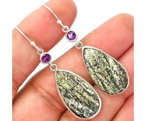 Natural Chrysotile and Amethyst Earrings SDE83314 E-1002, 10x24 mm