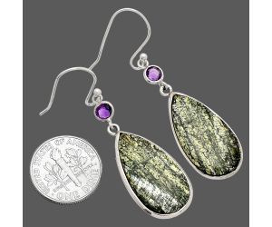Natural Chrysotile and Amethyst Earrings SDE83314 E-1002, 10x24 mm