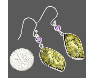Serpentine and Amethyst Earrings SDE83317 E-1002, 11x23 mm