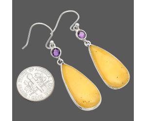 Honey Aragonite and Amethyst Earrings SDE83337 E-1002, 12x25 mm