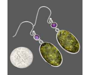 Serpentine and Amethyst Earrings SDE83361 E-1002, 13x21 mm