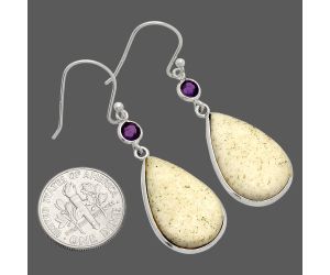 White Scolecite and Amethyst Earrings SDE83363 E-1002, 13x21 mm