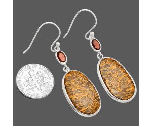 Coquina Fossil Jasper and Garnet Earrings SDE83479 E-1002, 13x22 mm