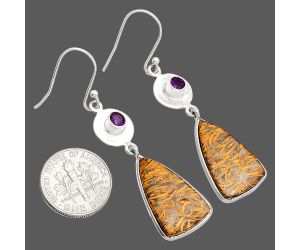 Coquina Fossil Jasper and Amethyst Earrings SDE83852 E-1081, 14x21 mm