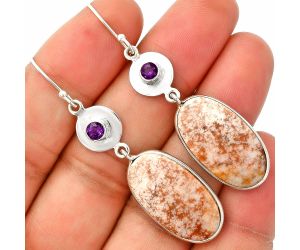 Red Moss Agate and Amethyst Earrings SDE83869 E-1081, 14x24 mm