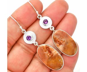 Red Moss Agate and Amethyst Earrings SDE83885 E-1081, 14x24 mm