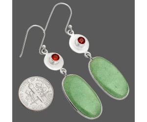 Green Aventurine and Garnet Earrings SDE83886 E-1081, 13x25 mm