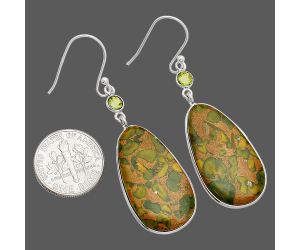 Bamboo Jasper and Peridot Earrings SDE84017 E-1002, 16x29 mm