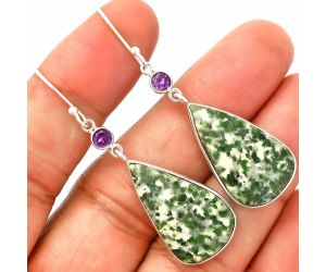 Dioptase and Amethyst Earrings SDE84037 E-1002, 15x25 mm