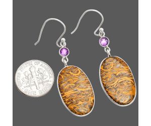 Coquina Fossil Jasper and Amethyst Earrings SDE84038 E-1002, 14x23 mm