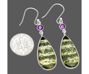 Natural Chrysotile and Amethyst Earrings SDE84042 E-1002, 13x25 mm