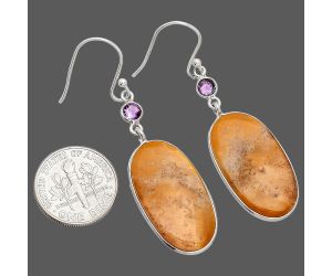 Texas Moss Agate and Amethyst Earrings SDE84046 E-1002, 14x25 mm