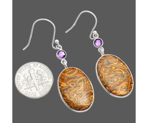 Coquina Fossil Jasper and Amethyst Earrings SDE84048 E-1002, 14x21 mm