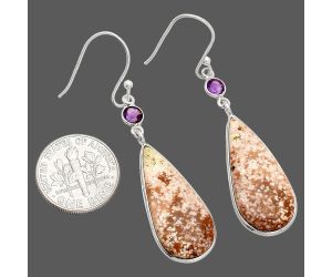 Red Moss Agate and Amethyst Earrings SDE84049 E-1002, 12x26 mm