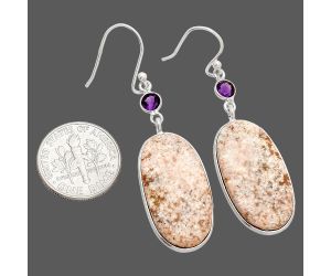 Red Moss Agate and Amethyst Earrings SDE84055 E-1002, 13x25 mm