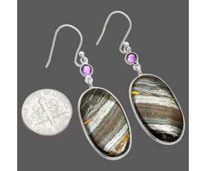 Iron Tiger Eye and Amethyst Earrings SDE84056 E-1002, 15x26 mm