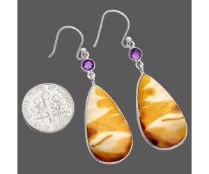 Red Mookaite and Amethyst Earrings SDE84057 E-1002, 15x27 mm