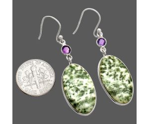 Dioptase and Amethyst Earrings SDE84061 E-1002, 13x24 mm