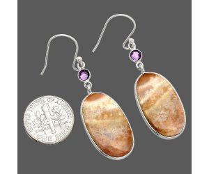 Red Moss Agate and Amethyst Earrings SDE84062 E-1002, 14x24 mm