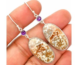Red Moss Agate and Amethyst Earrings SDE84071 E-1002, 14x25 mm