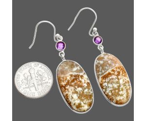 Red Moss Agate and Amethyst Earrings SDE84071 E-1002, 14x25 mm