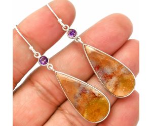 Red Moss Agate and Amethyst Earrings SDE84072 E-1002, 14x29 mm