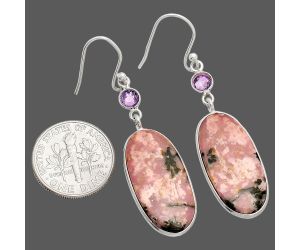 Rhodonite and Amethyst Earrings SDE84078 E-1002, 12x24 mm