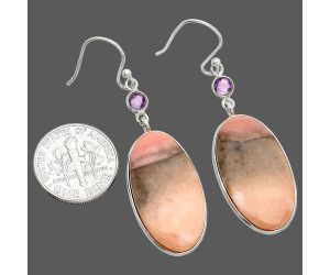 Pink Opal and Amethyst Earrings SDE84079 E-1002, 15x26 mm