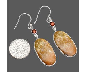 Red Moss Agate and Garnet Earrings SDE84150 E-1002, 14x25 mm