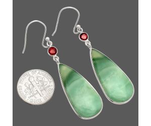 Green Lace Agate and Garnet Earrings SDE84158 E-1002, 13x29 mm