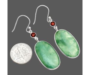 Green Lace Agate and Garnet Earrings SDE84178 E-1002, 15x25 mm