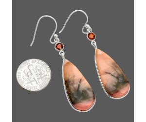 Pink Opal and Garnet Earrings SDE84217 E-1002, 12x28 mm