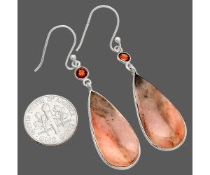 Pink Opal and Garnet Earrings SDE84224 E-1002, 13x28 mm