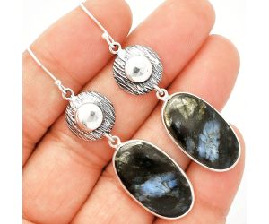 Llanite Blue Opal Crystal Sphere Earrings SDE84284 E-1077, 14x23 mm