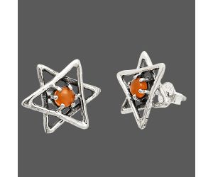 Star - Peach Moonstone Stud Earrings SDE84429 E-1024, 4x4 mm