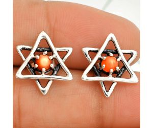 Star - Peach Moonstone Stud Earrings SDE84430 E-1024, 4x4 mm