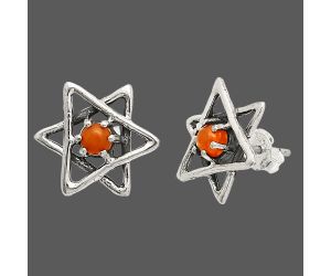 Star - Peach Moonstone Stud Earrings SDE84433 E-1024, 4x4 mm