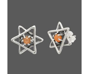 Star - Peach Moonstone Stud Earrings SDE84438 E-1024, 4x4 mm