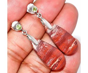 Snake Skin Jasper and Peridot Earrings SDE84572 E-1120, 12x26 mm