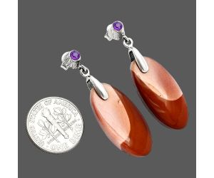 Red Mookaite and Amethyst Earrings SDE84575 E-1120, 12x26 mm