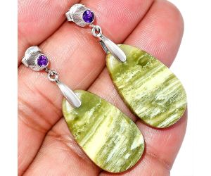 Natural Serpentine and Amethyst Earrings SDE84581 E-1120, 14x26 mm
