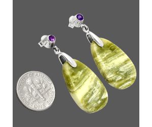Natural Serpentine and Amethyst Earrings SDE84581 E-1120, 14x26 mm